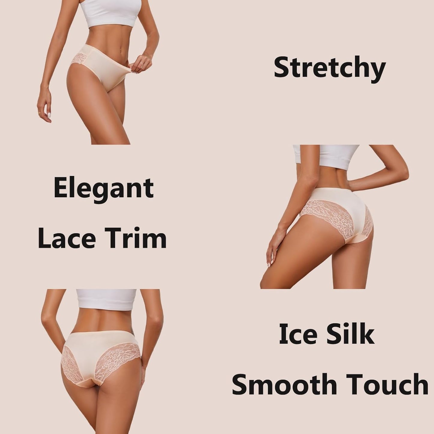 Women'S Lace Underwear Seamless Silky Mid Rise Panties