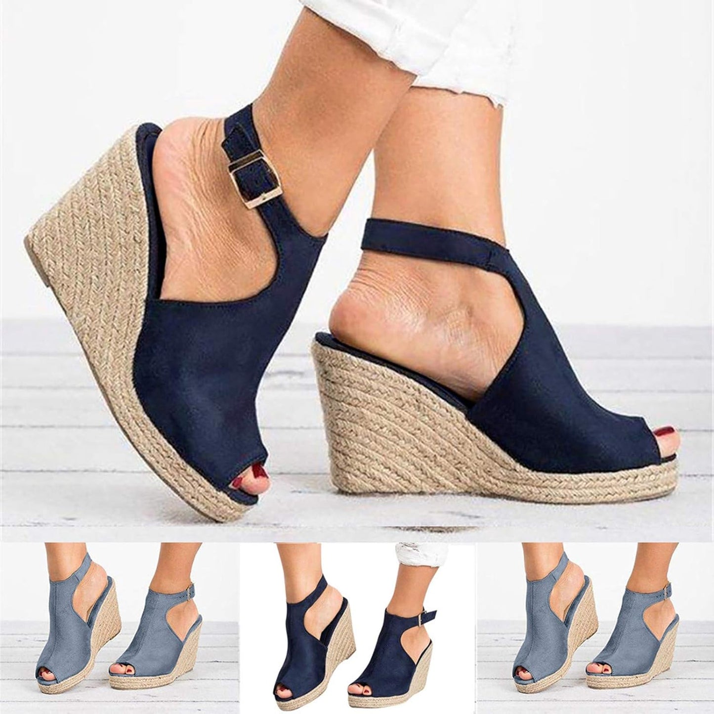 Sandals for Women,Dressy Flat Sandals Fish Mouth Cute Wedge Sandal Ankle Strap Casual Thong Sandalias Sandles Shoes Grey
