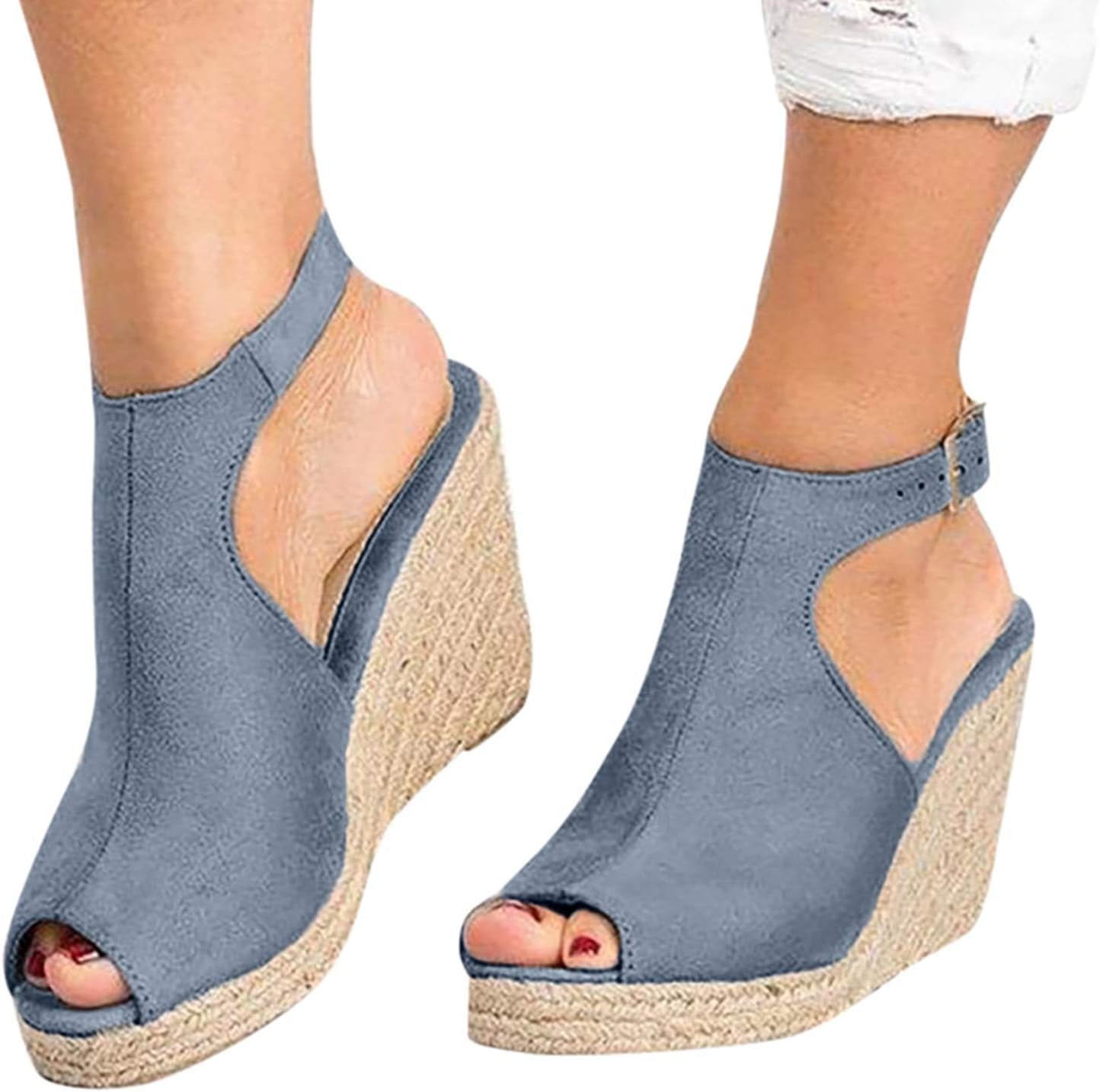 Sandals for Women,Dressy Flat Sandals Fish Mouth Cute Wedge Sandal Ankle Strap Casual Thong Sandalias Sandles Shoes Grey