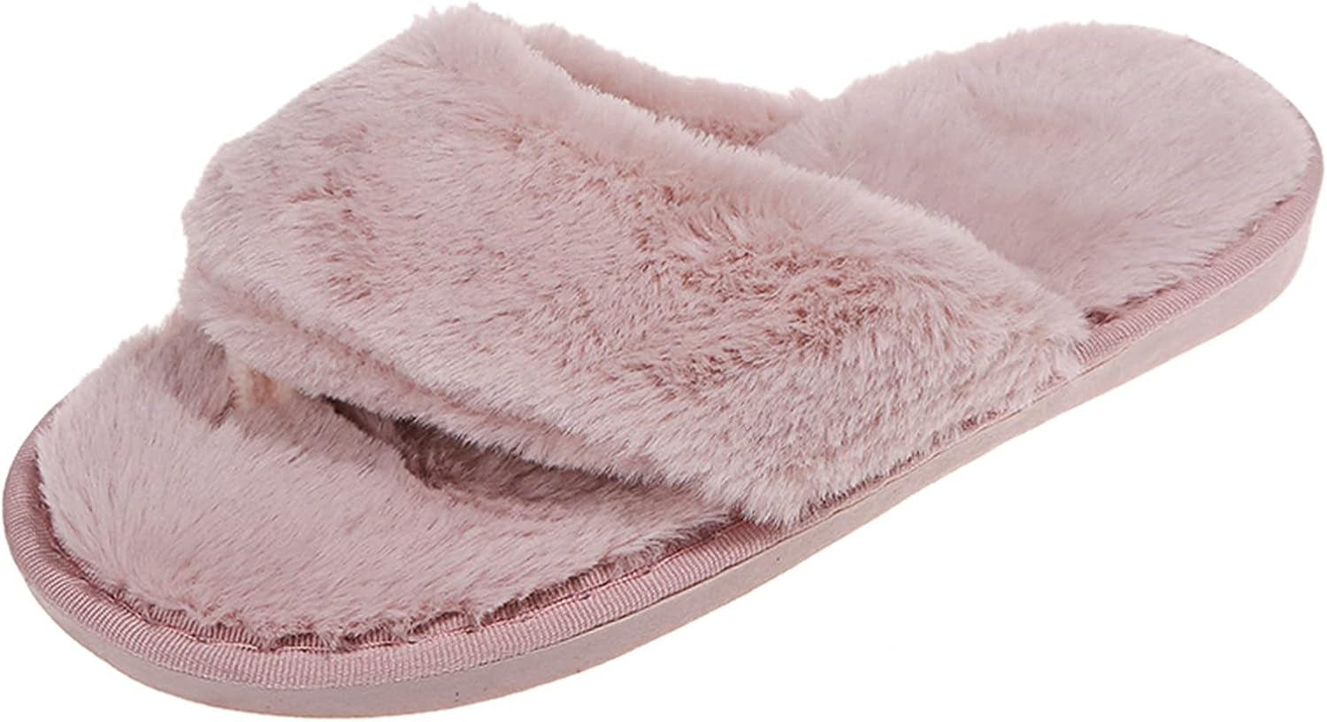 Slippers for Women Plush Furry Flat Flops Clip Toe Womens Sandals Open Toe Slip on Shoes Casual House Slipper