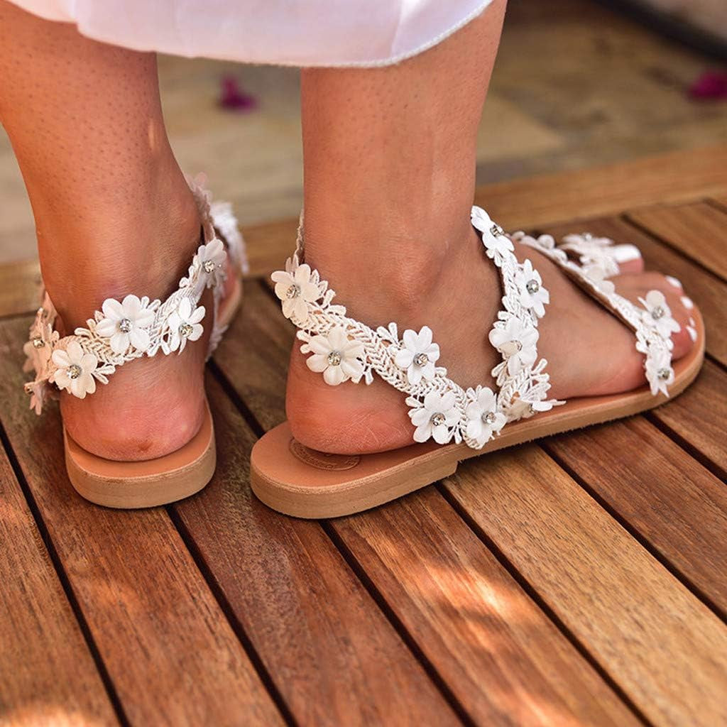 Sandals for Women Flat,Casual Summer Women'S Sandals Bohemian Flowers Travel Beach Shoes Roman Sandals