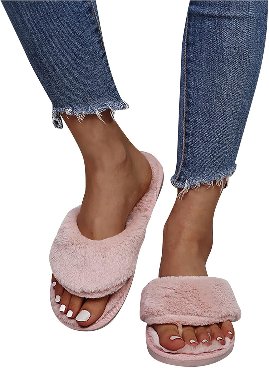 Slippers for Women Plush Furry Flat Flops Clip Toe Womens Sandals Open Toe Slip on Shoes Casual House Slipper