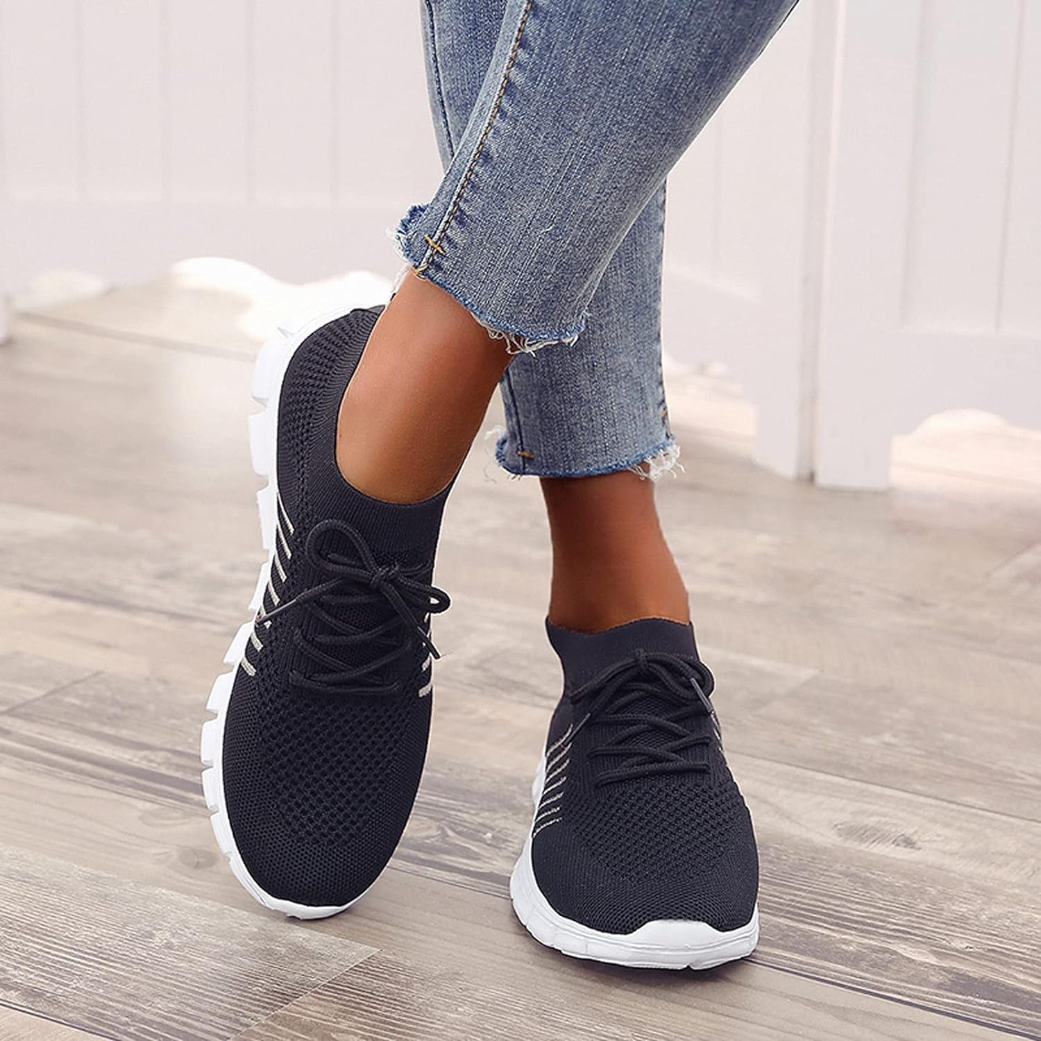 Black Running Shoes Women Womens Fashion Tennis Shoes Lightweight Mesh Running Walking Sneaker Lace-Up Sport Shoes Runing Breathable Shoes Sneakers, 9