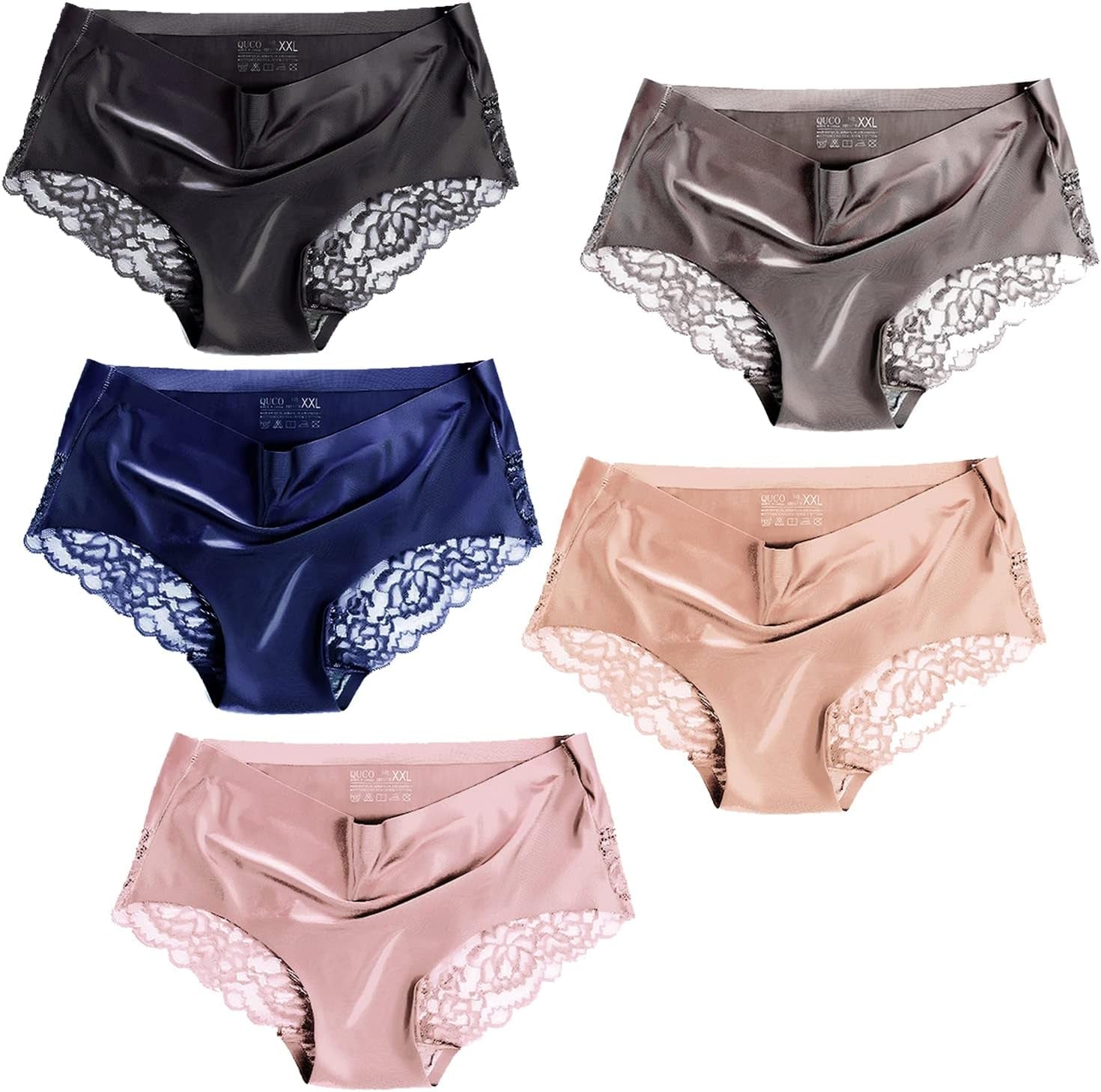 Women'S Lace Underwear Seamless Silky Mid Rise Panties