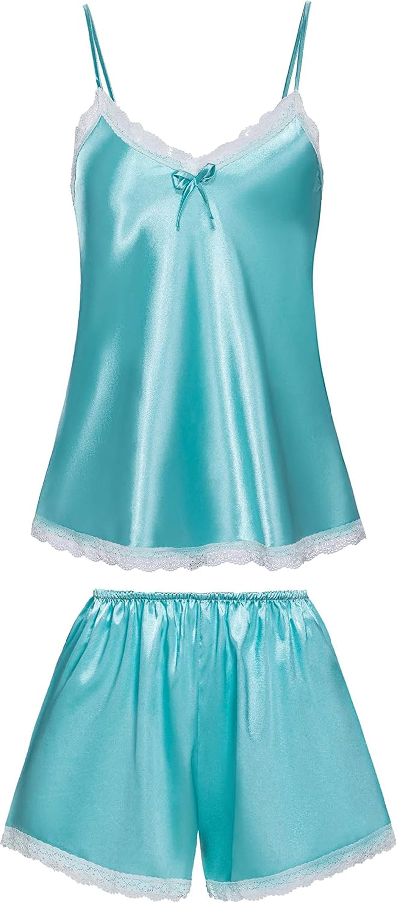 Women'S Pajama Set Satin Sleepwear Cami Shorts Nightwear Pjs Loungewear Soft 2 Piece Silky Sexy Lace Lingerie